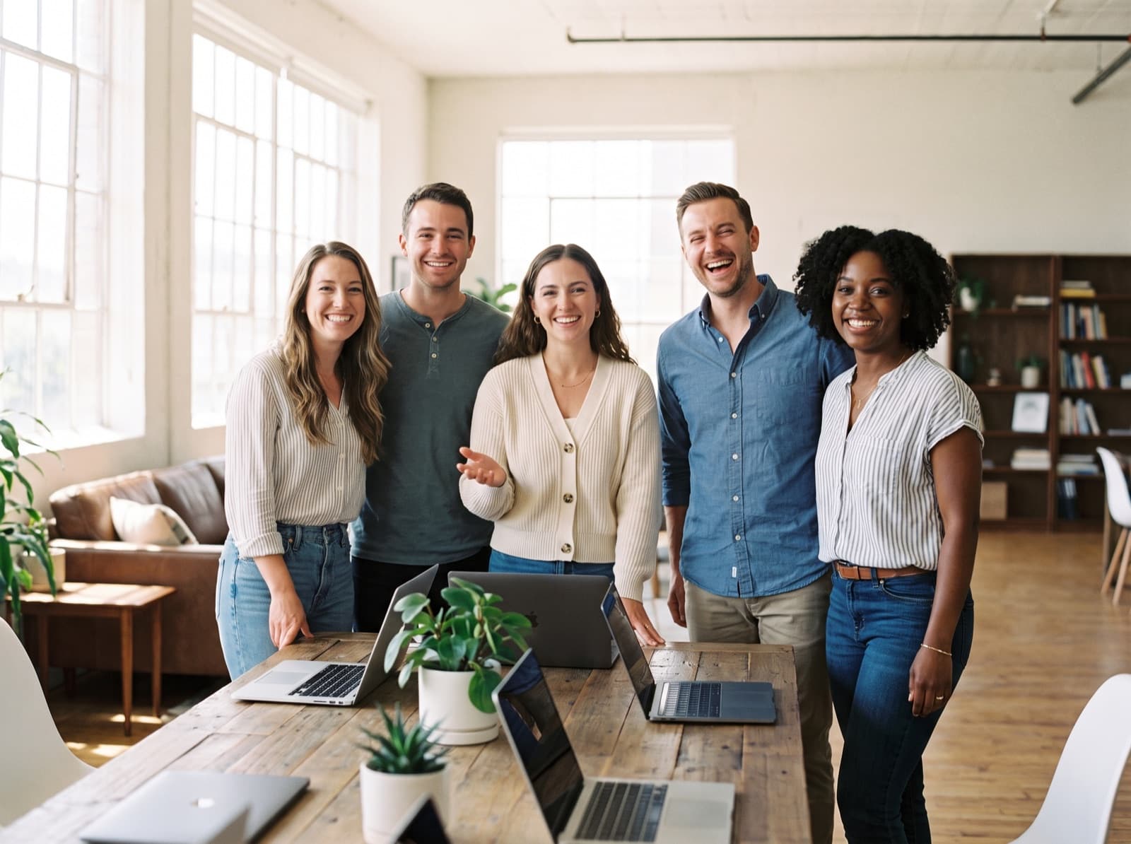 Warm photo of a multifamily team smiling together.