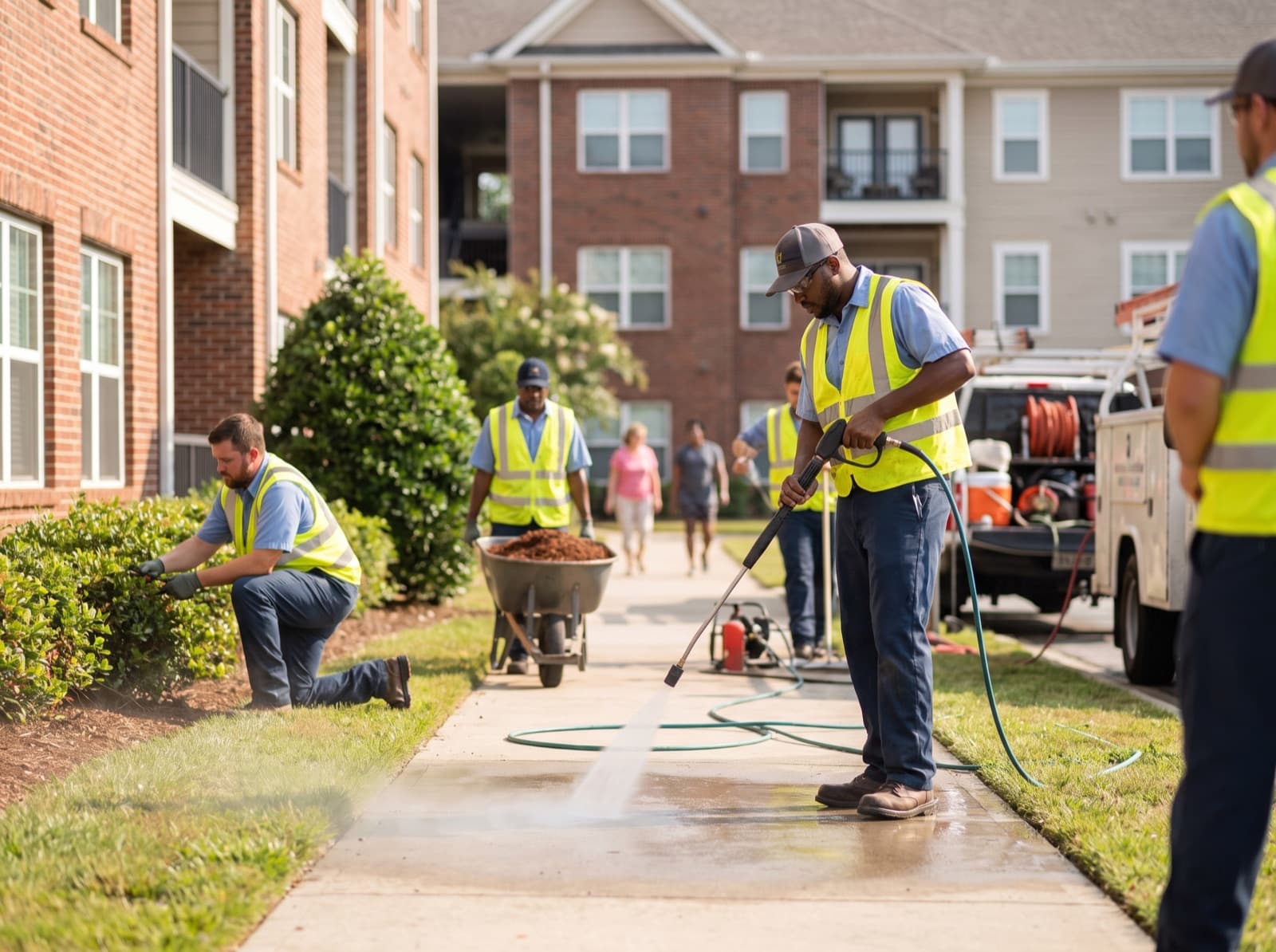 Multifamily service crew maintaining an apartment community.